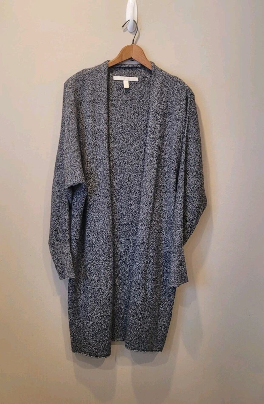 Nordstrom Collection Cashmere Black White Duster Open Sweater Cardigan Large